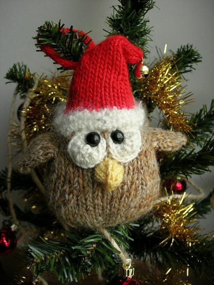 weihnachtsdeko-плетене на една кука сова с шапка