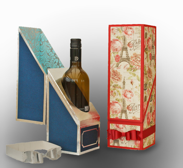 زجاجات النبيذ التعبئة والتغليف ، والنبيذ في مربع ورقة مع بزخارف باريس ، هدية
