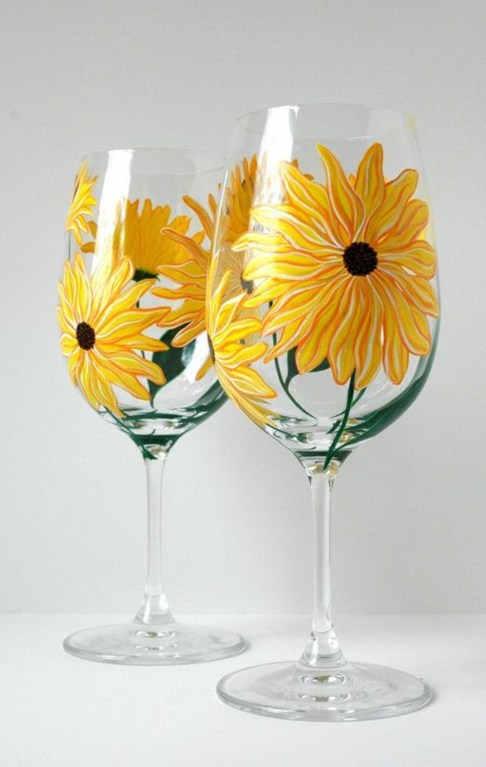 Бояджийски очила, жълти цветя, боя, декор от стъкло