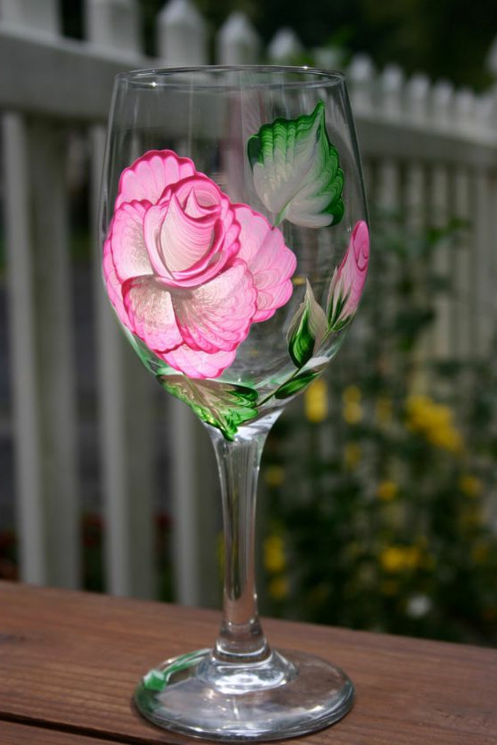 ukrasite staklo u boji, ružičastu ružu, lišće, cvijet, diy