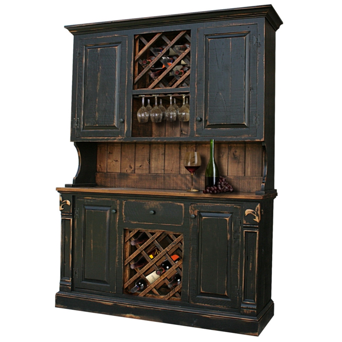 старият шкаф редизайн и използване на дърво като вино рафт идея черно място кабинет вино