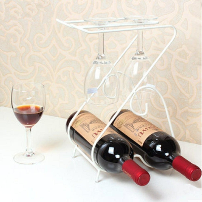 pared del estante del vino pequeña variación para botellero para dos botellas estante del vino rojo hecha de metal con espacio para gafas