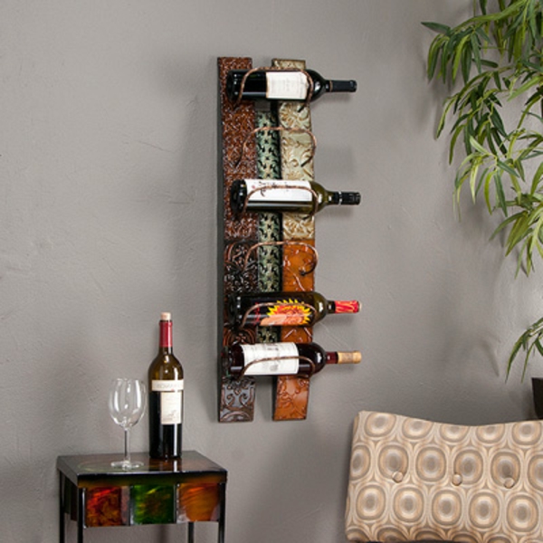 wine rack-stein-selbst-bauen- على الجدار الرمادي