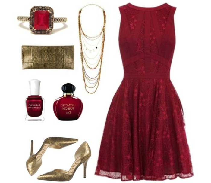 koji cipela boje za crveno-crvena haljina-i-zlatno-fuer-klasično-elegantnog izgleda-na-strani-top-haljina
