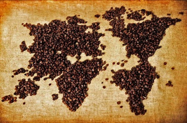 κόκκους καφέ σε παγκόσμιο πορτοφόλι