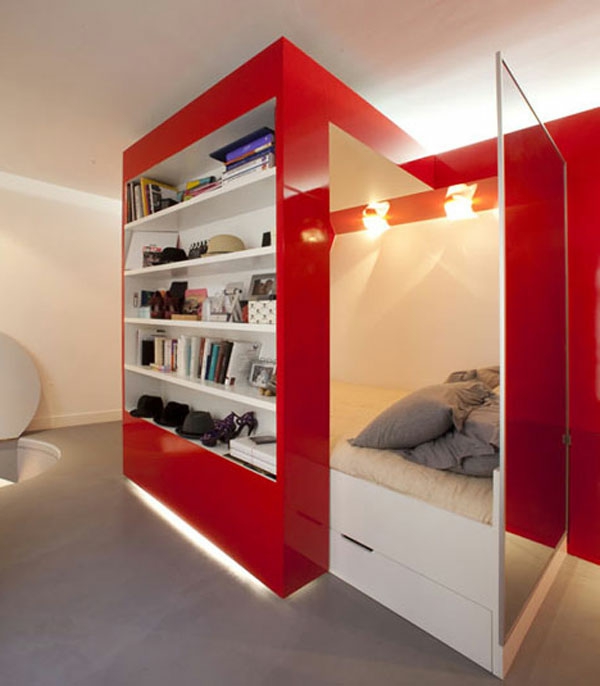 малък апартамент Елегантен двустаен-с-червени шкафове wohnideen поотделно