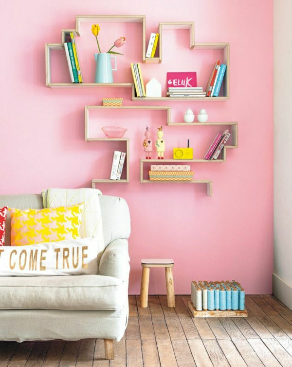 wohnideen-nappali-fal ötleteket lehet színes nappali falba építhető-nappali