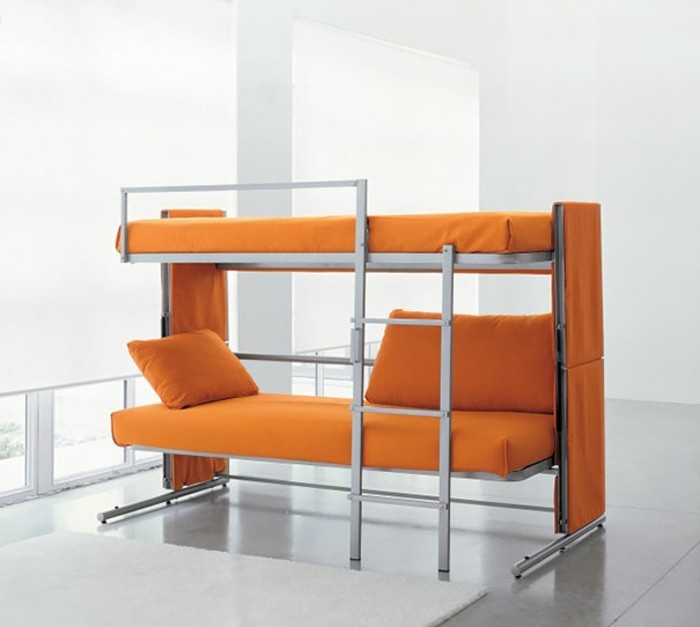 δωμάτιο wohnideen-καθιστικό διώροφο κρεβάτι-καναπέ-κρεβάτι πόδια υψηλής σύρμα και μέταλλο