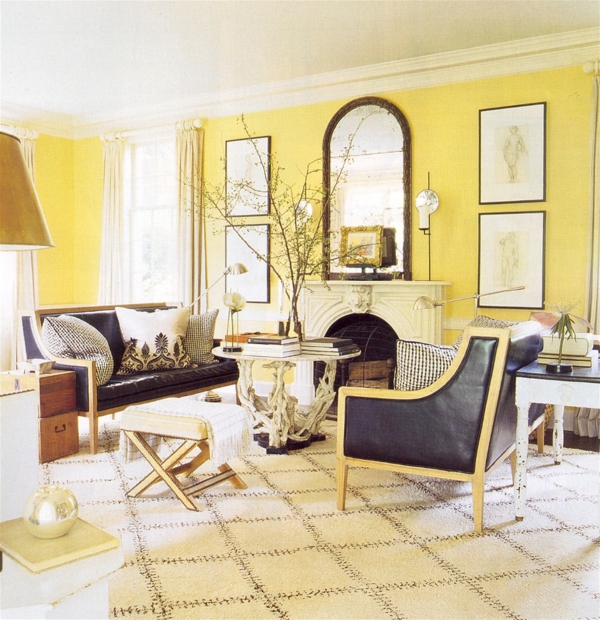 تصميم غرفة المعيشة باللون الأصفر