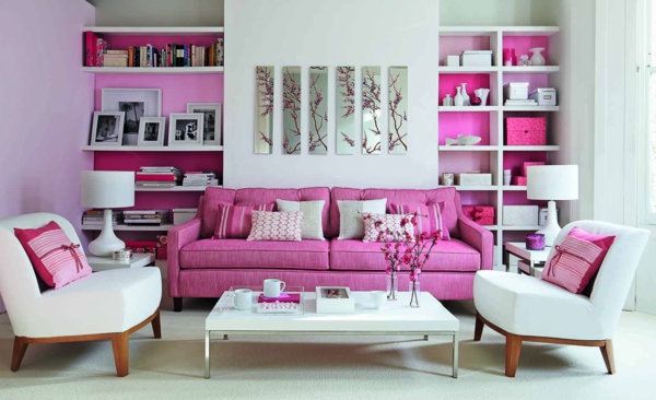 غرفة المعيشة تصميم أريكة في الوردي