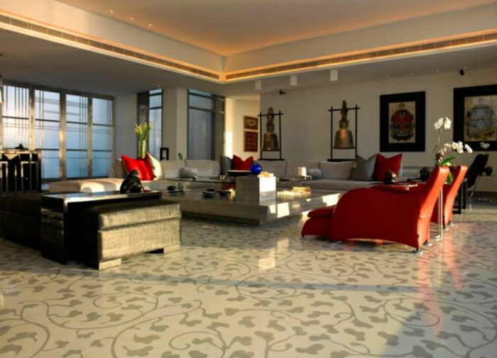 غرفة معيشة عصرية تصميم رمادي اللون