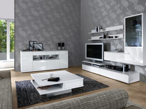 sala de estar-moderna-papel tapiz de vida-en-gris-de color gris sofá