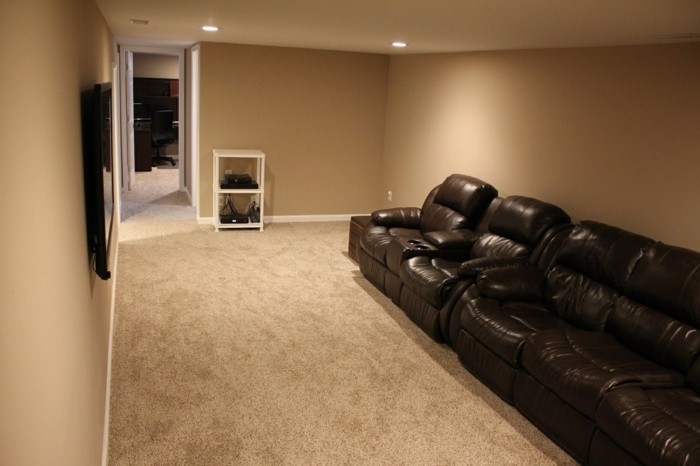 хол стена цвят-атрактивен дизайн-кафяв кожен диван