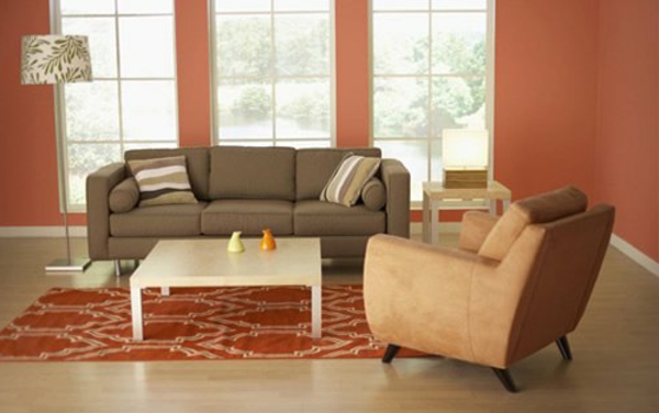 berendezése és színterme a nappaliban - modern bútorok