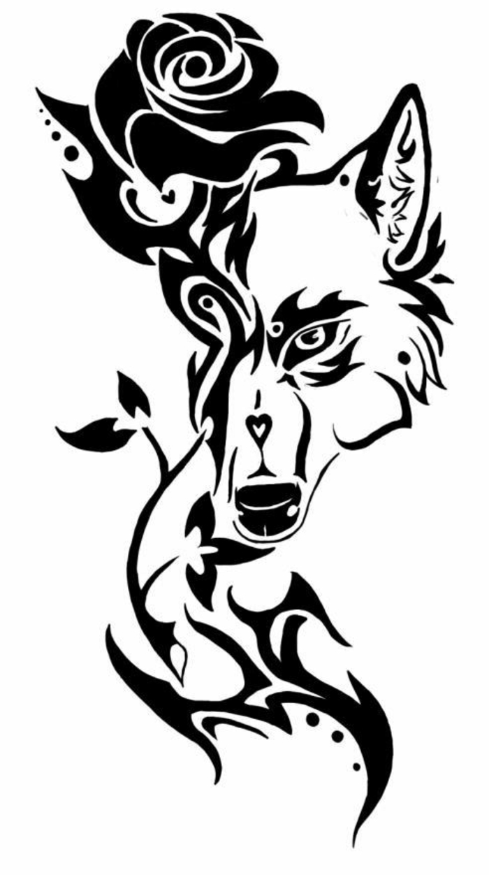 тук е черна роза и черен вълк - идея за татуировка на вълк