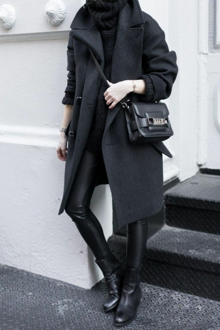 villan takki naisten villapaita leggingsit-musta