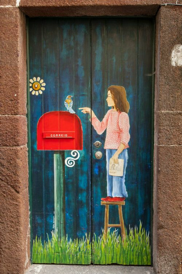 精美的彩绘公寓门，入户门，马德拉，葡萄牙