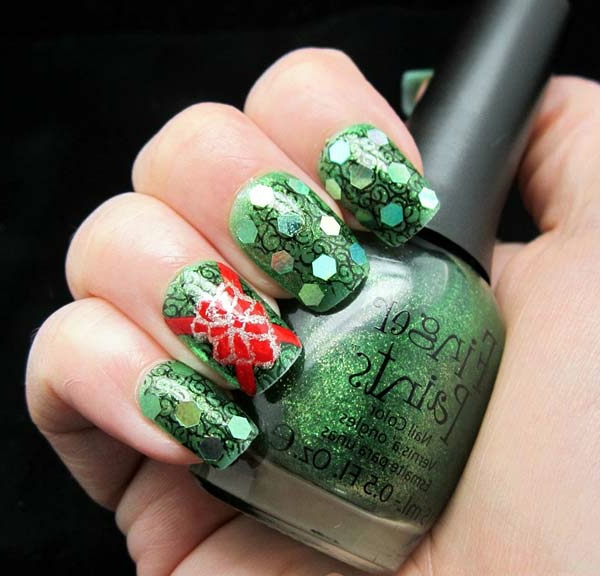 clavos-en-verde de Navidad maravillosa uñas-originales-tachonado
