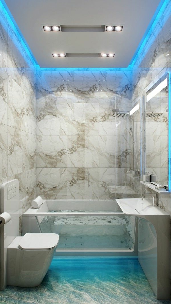 merveilleux feux-en-bleu-moderne plafond design dans salle de bain