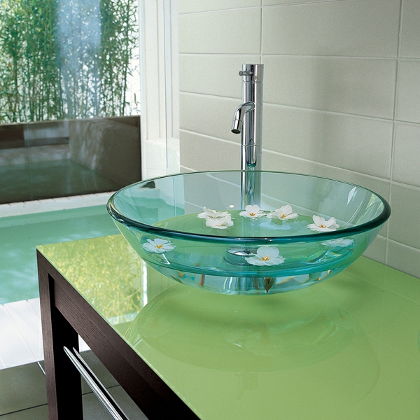 merveilleux bassin-de-verre-table vert