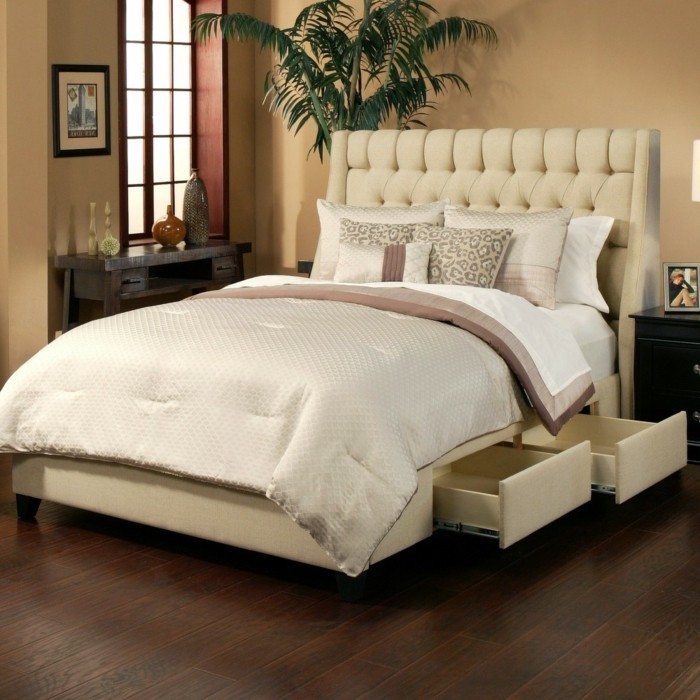 kaunis beige-muotoilu-pehmustettu sänky-with-hengen box eksoottisen-Ambiente