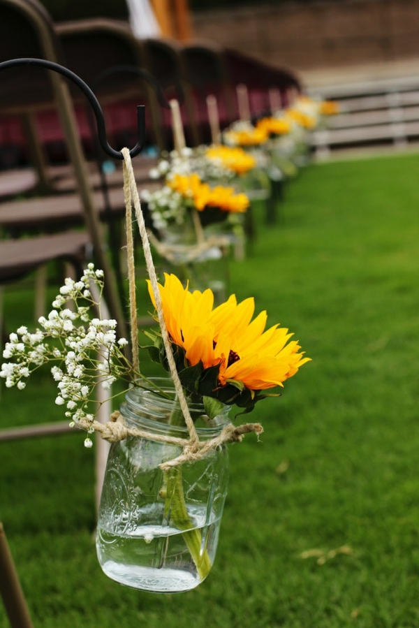 красив-Blumendeko-летни цветя-в-жълто-цвят-слънчоглед стъклени