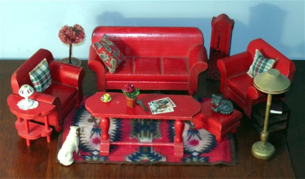красива куклена къща мебели-червени мебели-за-кукла