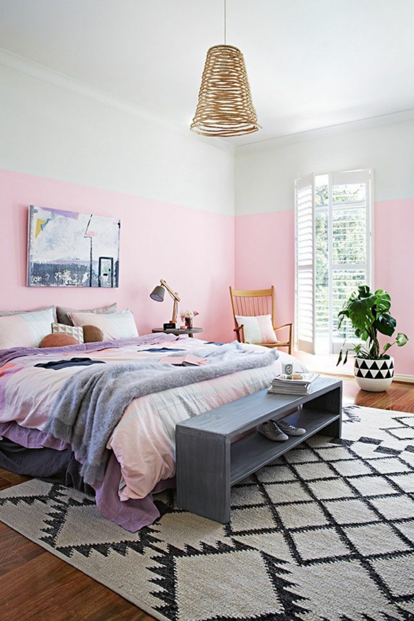 lijep zid dizajn u svijetlo roza-und_grau-spavaće-set