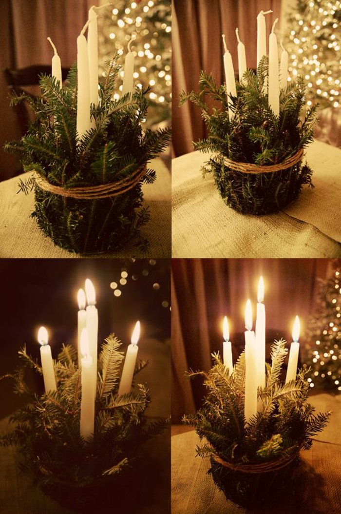 lijepa-božićnog stola dekoracija johe grane Svijeće