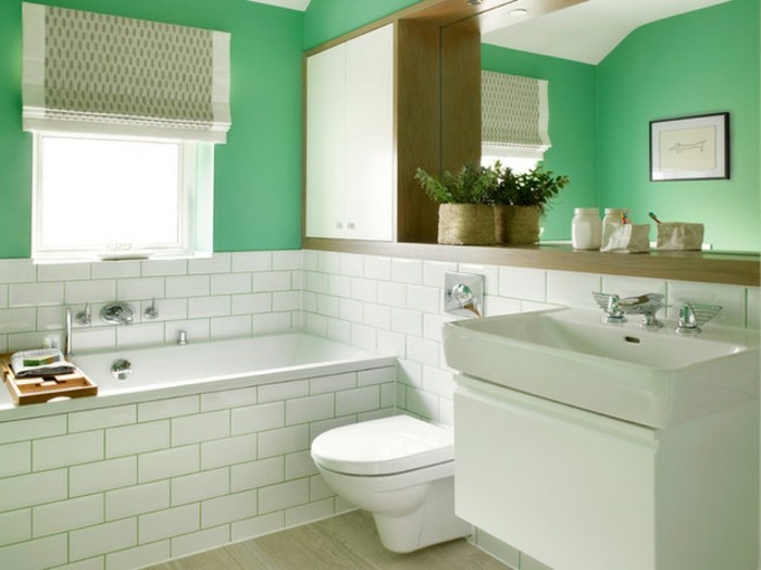 красив-малък баня зададена зелени стени