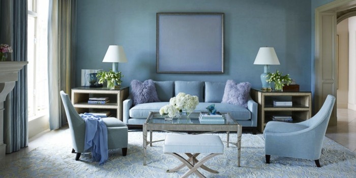 kaunis-malli-olohuone-with-sini-seinät-mielenkiintoinen-wall-Deco-ideoita