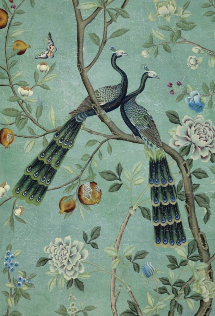 szép-tapéta-design-természeti kép Madarak Flower türkiz tapéta
