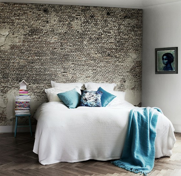 ziegelmauer spavaća soba-s-plavi jastuci