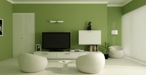 huone-maalaus-ideat-vihreä-väri-lattia valkoinen