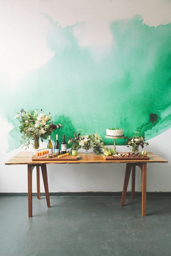 спалня с боя идеи-оригинална-зелена стена дизайн