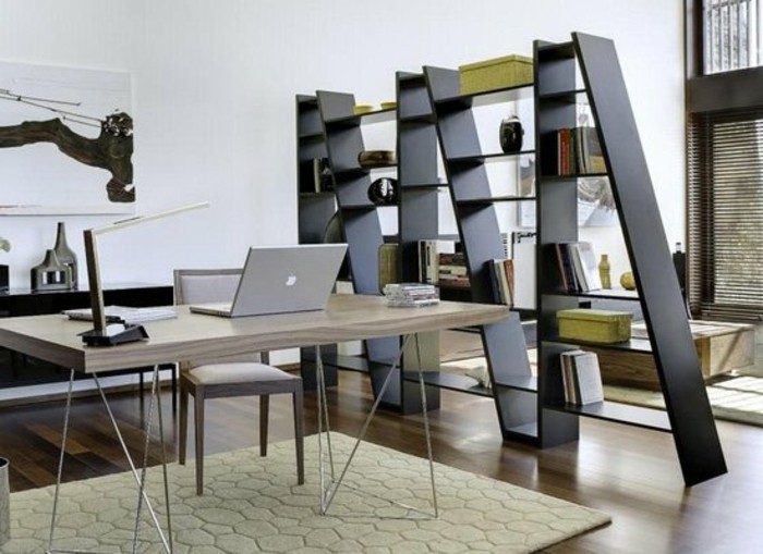 δωμάτιο-χωριστή-με-το χώρο στα ράφια trenner-ράφια-ως-ένα διαχωριστικό τοίχωμα-διαχωριστικό-shelf-βελούδινα χαλί-write tusch-ξύλο-περσίδες