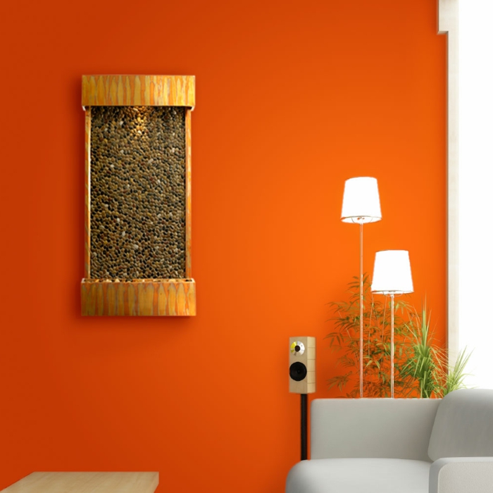 غرفة نافورة الجدار مع الشلال البرتقالي